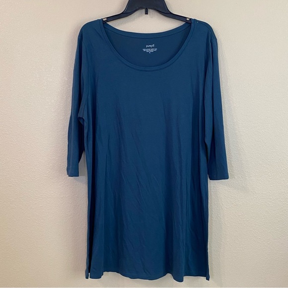 J Jill Pure New Size XL Ocean Blue Round Neck 3/4 Ballet Sleeve Tunic Top - Picture 1 of 9